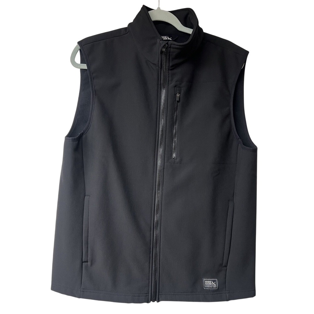 Eddie Bauer Mens Black Soft Shell Fleece Lined Vest Water Resistant Medium M